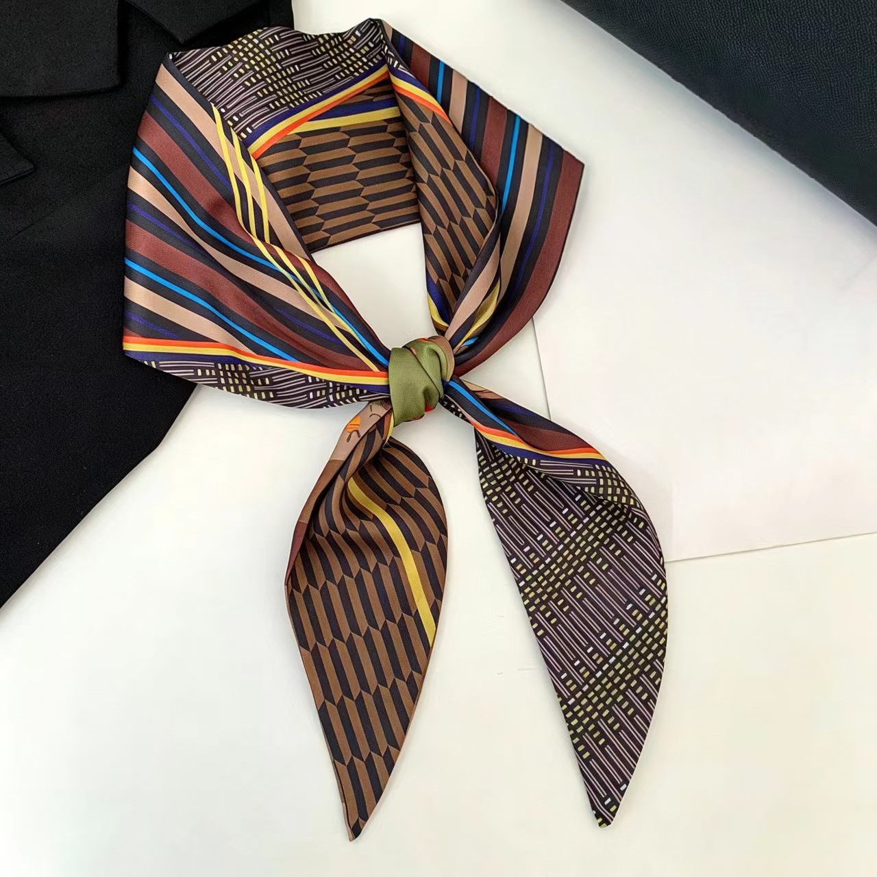 Women Fashion Necktie - 럭셔리 프린트 롱 헤어 리본 베벨