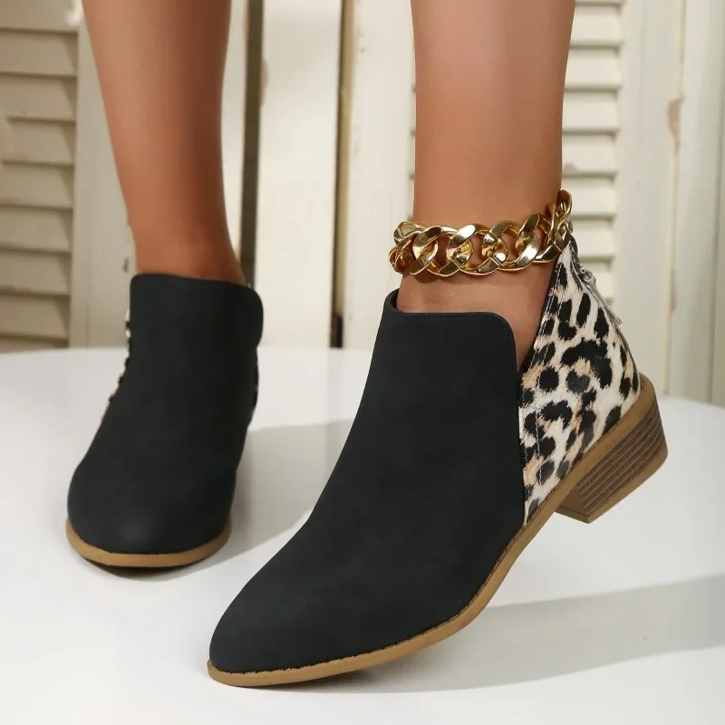 Women'S Fashion Ugg Boots - 여성용 패치워크 레오파드 앵클 부츠, 등