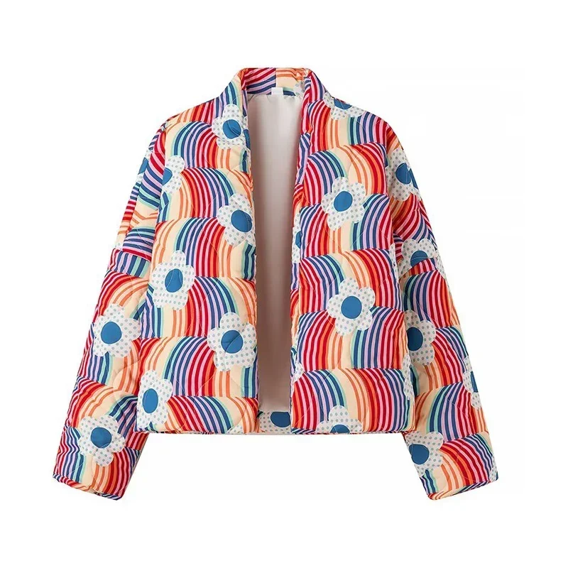 Women'S Fashion Quilted Jacket - 여성용 프린트 퀼트 코트, 긴팔 카디건,