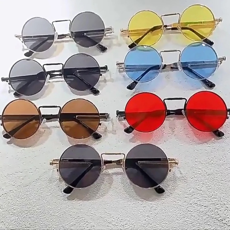 Women Fashion Glasses - 빈티지 금속 프레임 라운드 선글라스 여성
