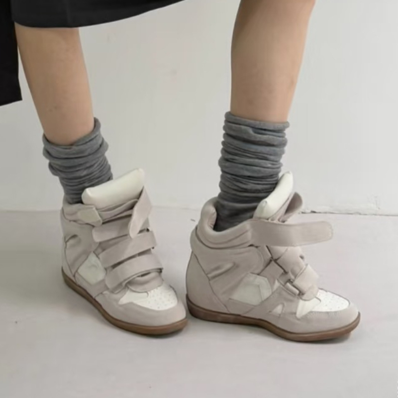 Women'S Fashion Velcro Sneakers - 세련된 웨지 스니커즈 천연 가죽 여성용