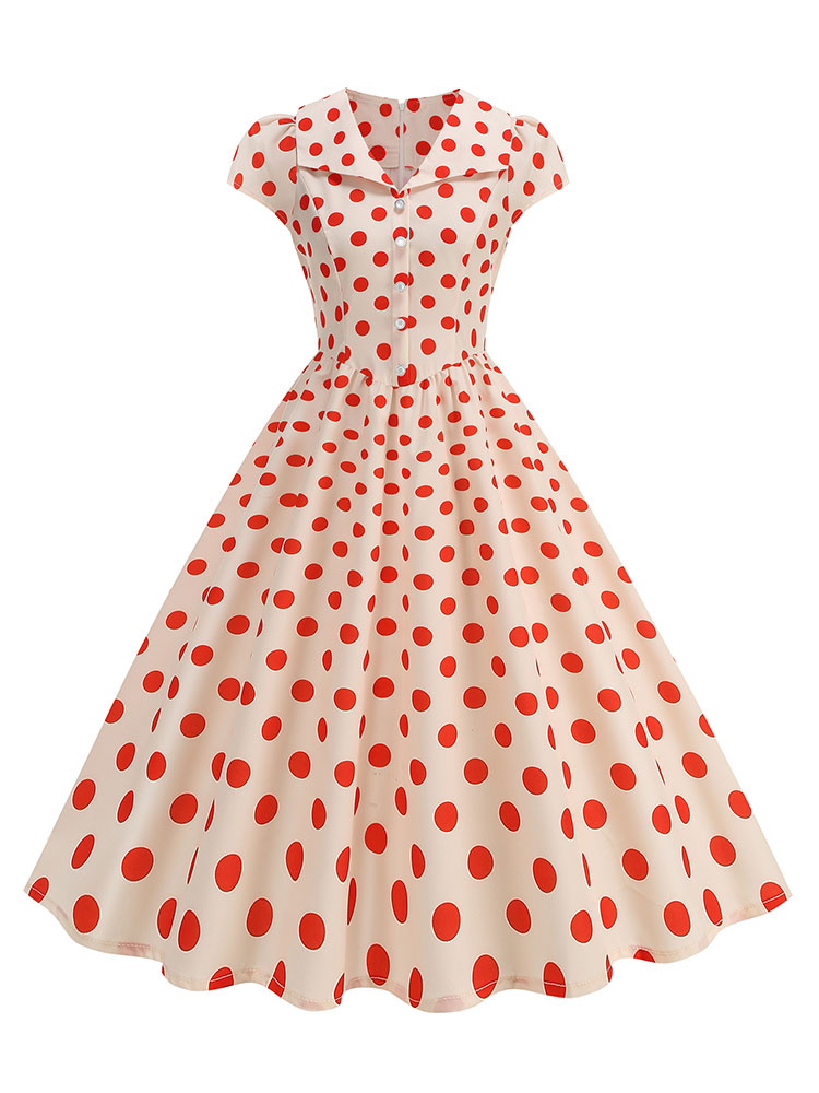 Women'S Fashion Of The 50S - 여성용 폴카 도트 여름 드레스 50년대