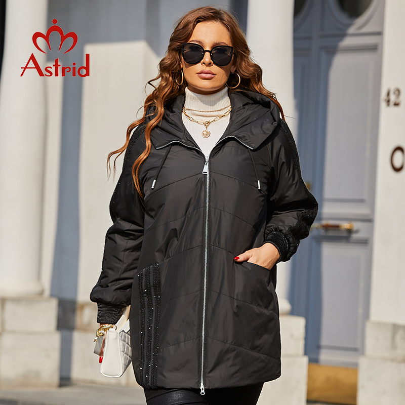 Women'S Fashion Quilted Jacket - Astrid-파카 플러스 사이즈 패딩 코트 후드