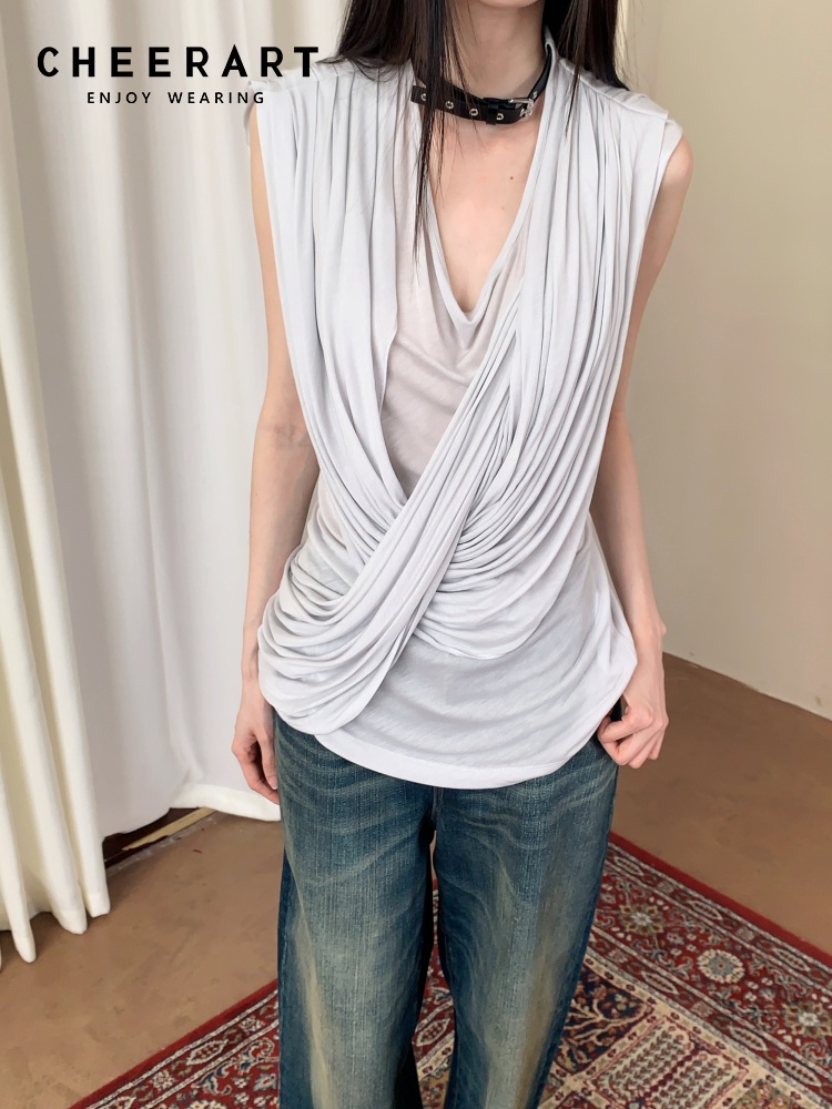 Women'S Fashion Designer Clothes - CHEERART 디자이너 크로스 민소매 탑 여성용