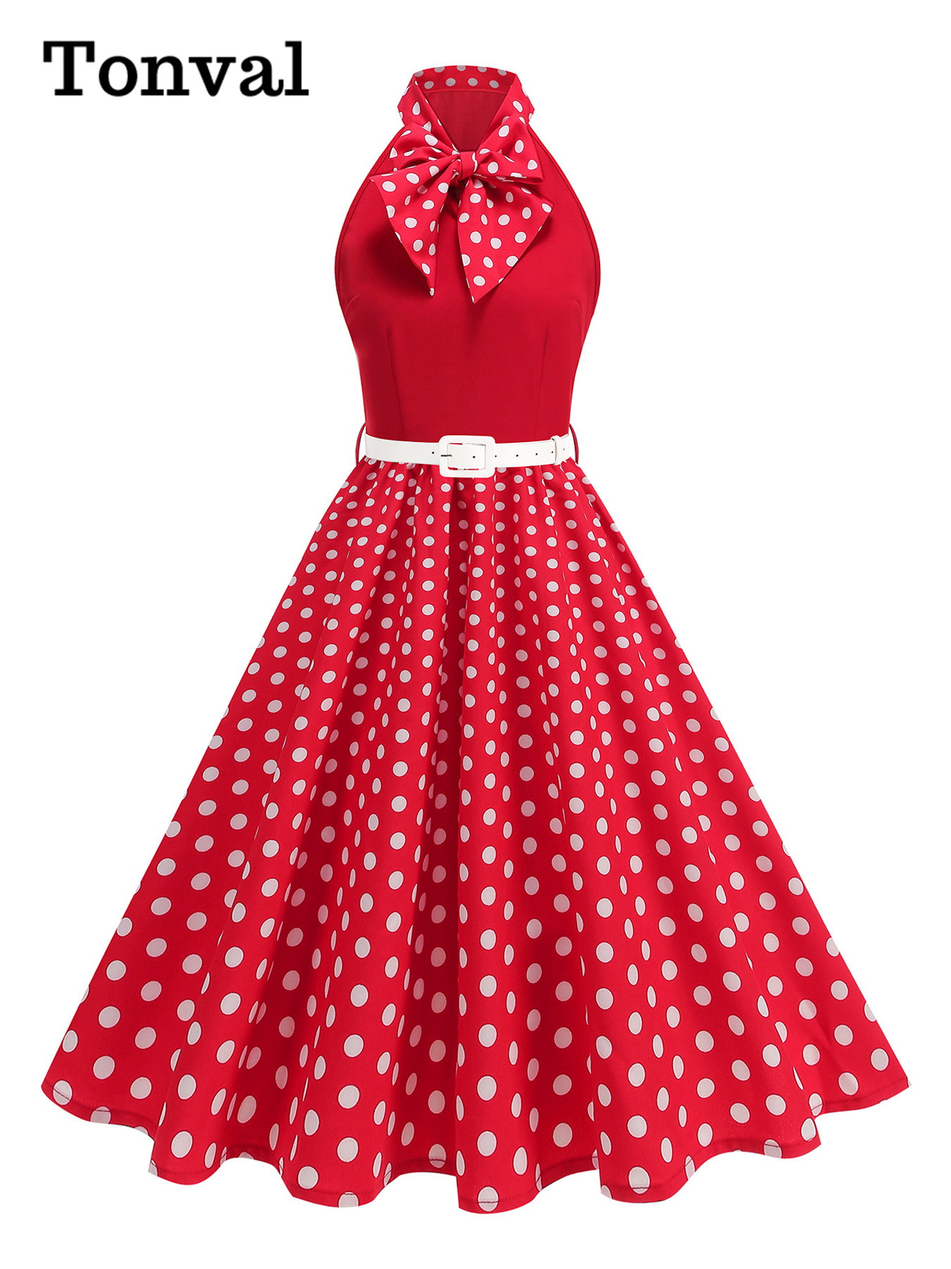 Women'S Fashion Of The 50S - 톤발 보우 넥 홀터넥 폴카 도트