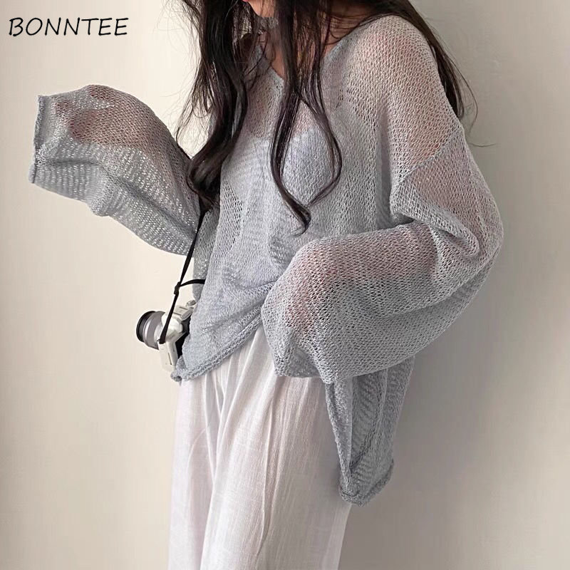 Women'S Fashion Designer Clothes - 여성용 니트 할로우 아웃 선스크린 얇은