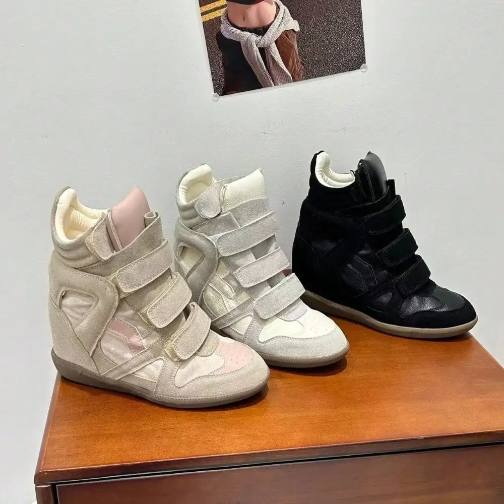 Women'S Fashion Velcro Sneakers - 여성용 하이탑 웨지 스니커즈, 히든 웨지