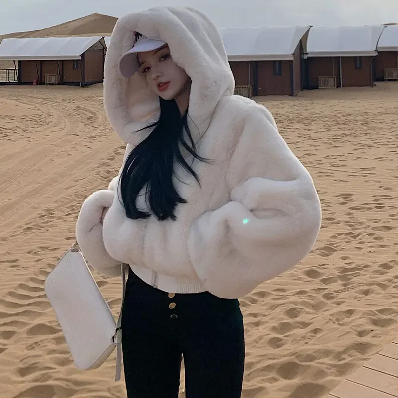 Women'S Fashion Quilted Jacket - 여성용 인조 토끼 모피 코트, 인조