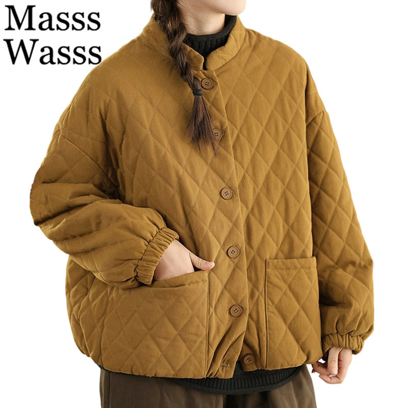 Women'S Fashion Quilted Jacket - 마스와스 겨울 한국 체크무늬 파카 여성