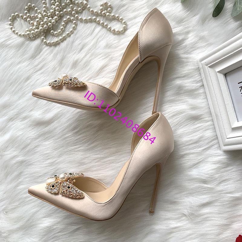 디자인 여성용 진주 라인스톤 나비 12cm 하이힐 실사 - Women Fashion Designer Dresses Photos 리뷰 및 가격