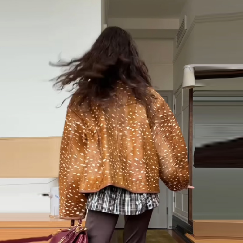 레트로 트렌디 숏 재킷 라펠 지퍼 물방울 무늬 니치 디 - Women'S Fashion Edgy 리뷰 및 가격