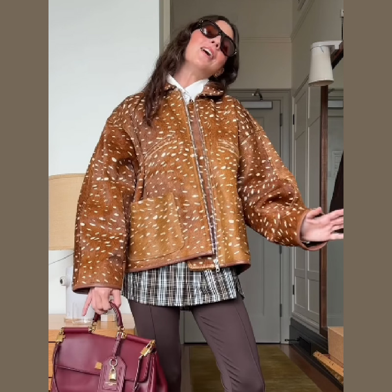 레트로 트렌디 숏 재킷 라펠 지퍼 물방울 무늬 니치 디 - Women'S Fashion Edgy 리뷰 및 가격