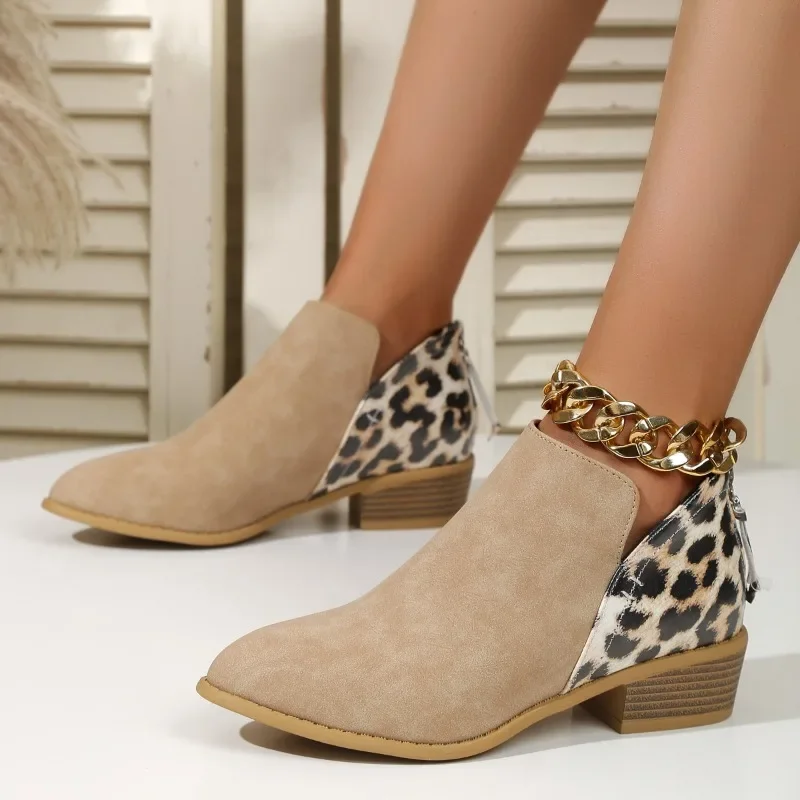 여성용 패치워크 레오파드 앵클 부츠, 등 지퍼 로우 힐 - Women'S Fashion Ugg Boots 리뷰 및 가격