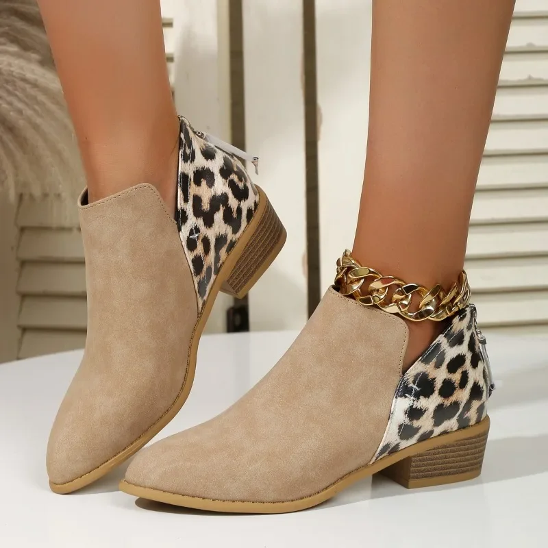 여성용 패치워크 레오파드 앵클 부츠, 등 지퍼 로우 힐 - Women'S Fashion Ugg Boots 리뷰 및 가격
