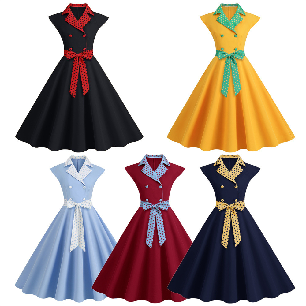 여성 우아한 폴카 도트 프린트 빈티지 드레스 여름 레트 - Women'S Fashion Of The 50S 리뷰 및 가격