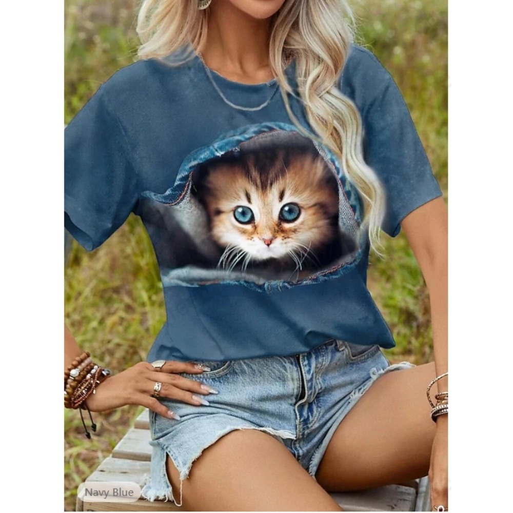 재미 있은 고양이 3D 인쇄 그래픽 T 셔츠 여성 패션 - Women'S Fashion Designer Clothes 리뷰 및 가격