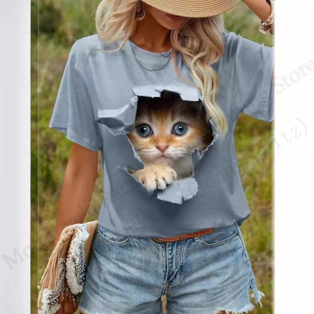재미 있은 고양이 3D 인쇄 그래픽 T 셔츠 여성 패션 - Women'S Fashion Designer Clothes 리뷰 및 가격