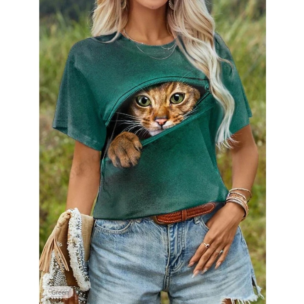 재미 있은 고양이 3D 인쇄 그래픽 T 셔츠 여성 패션 - Women'S Fashion Designer Clothes 리뷰 및 가격