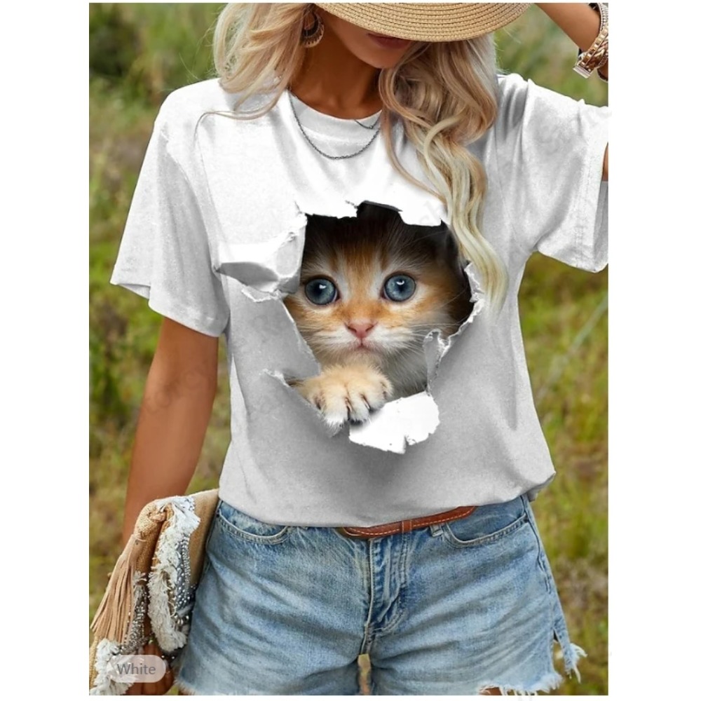 재미 있은 고양이 3D 인쇄 그래픽 T 셔츠 여성 패션 - Women'S Fashion Designer Clothes 리뷰 및 가격