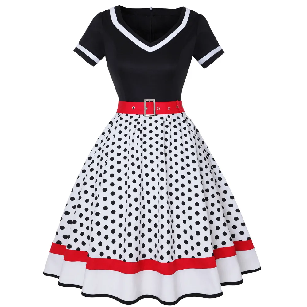 빈티지 브이넥 반팔 스윙 드레스 50년대 여성 레트로  - Women'S Fashion Of The 50S 리뷰 및 가격