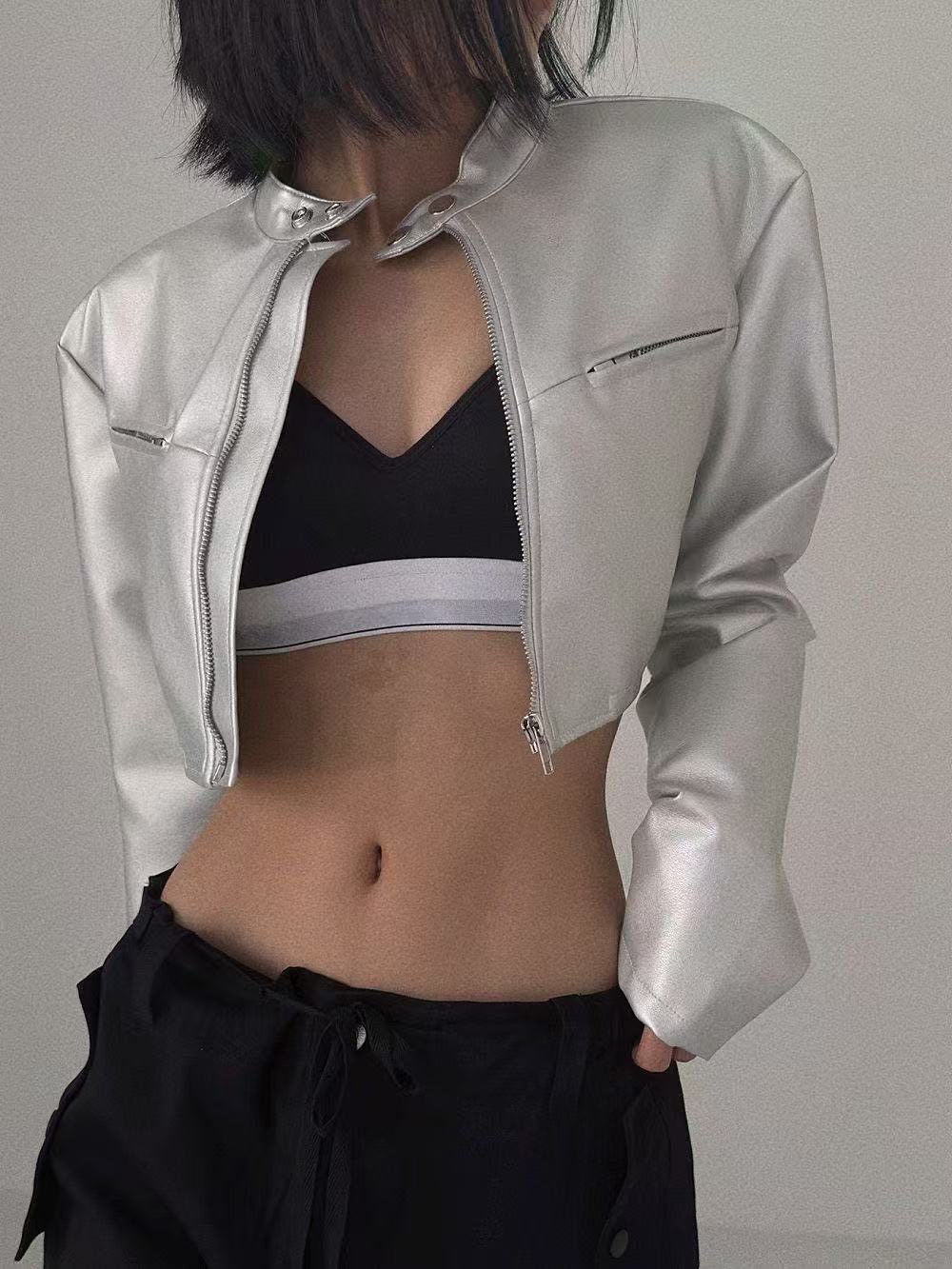 미국식 기능성 윈드 지퍼 카고 PU 가죽 재킷 여성용, - Women'S Fashion Edgy 리뷰 및 가격