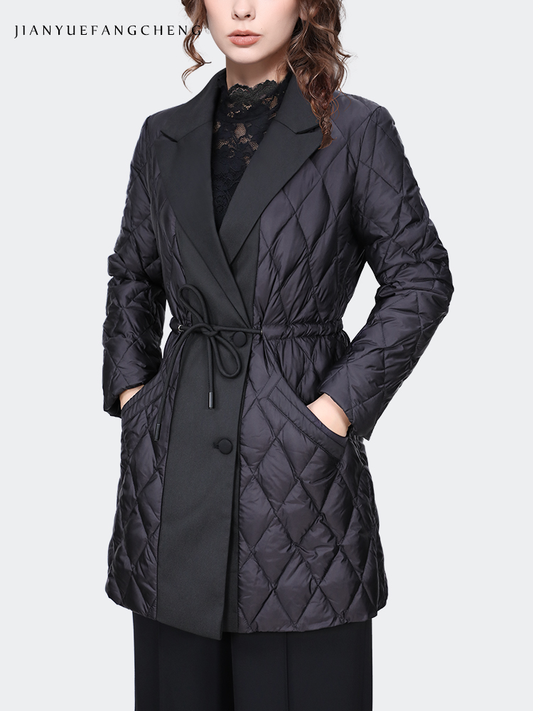패션 라펠 칼라 여성용 블랙 롱 퀼팅 다운 재킷 겨울용 - Women'S Fashion Quilted Jacket 리뷰 및 가격