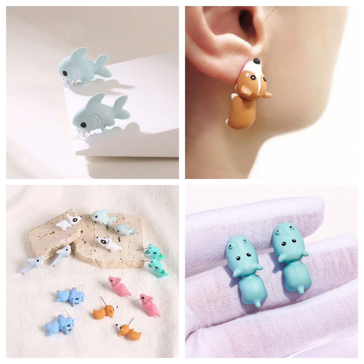 만화 동물 레진 귀걸이 귀여운 공룡 강아지 고래 클레이 - Women'S Fashion Earrings 리뷰 및 가격