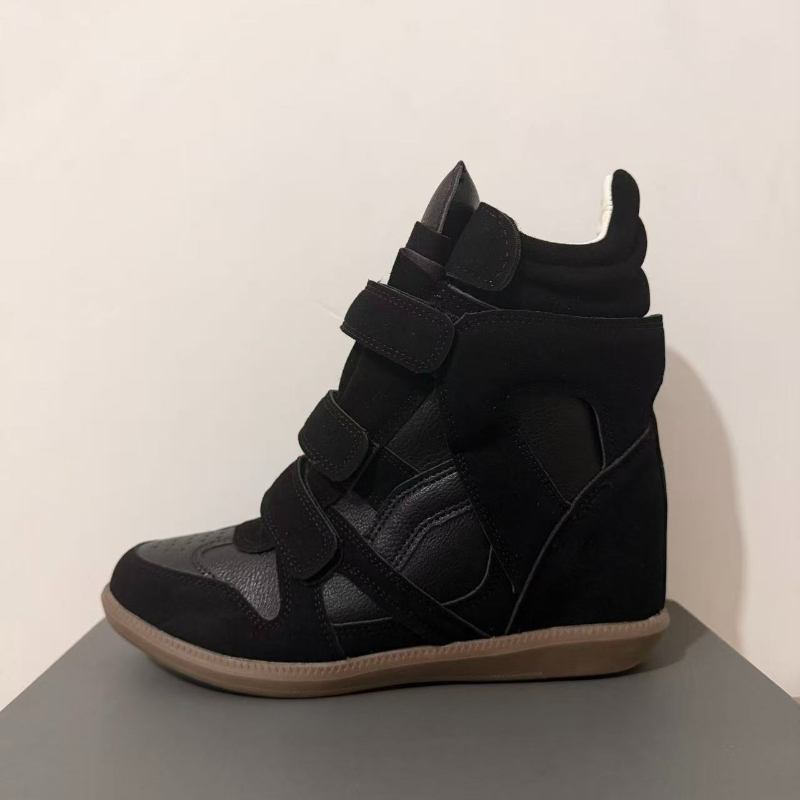 세련된 웨지 스니커즈 천연 가죽 여성용 두꺼운 밑창 네 - Women'S Fashion Velcro Sneakers 리뷰 및 가격