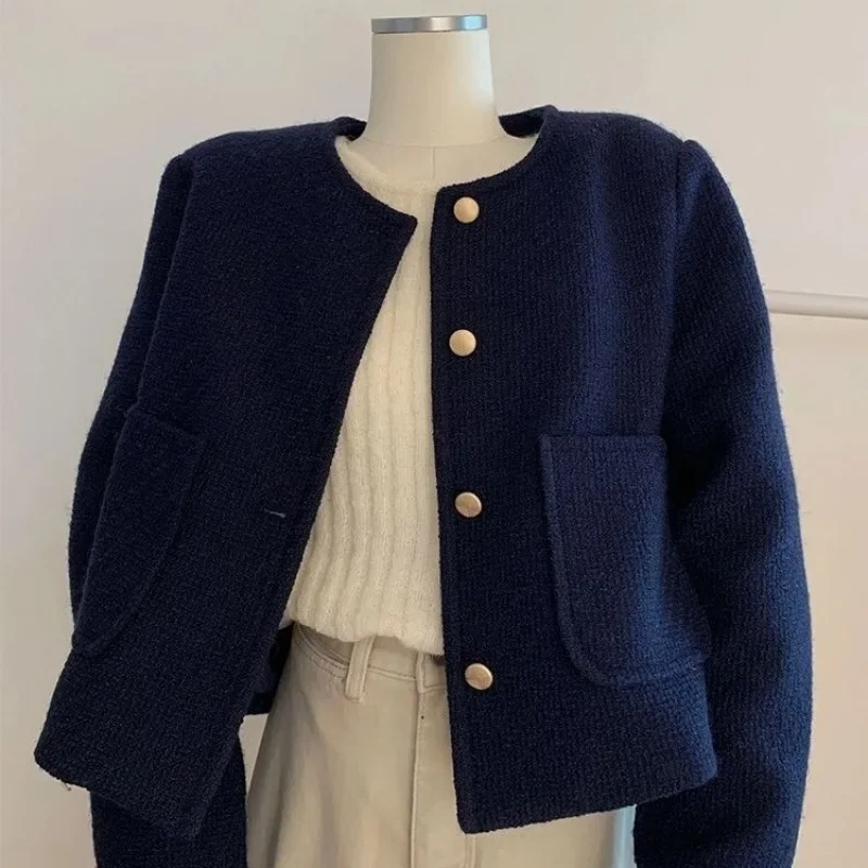 빈티지 스타일 퍼플 블루 트위드 재킷, 라운드넥, 프렌 - Women'S Fashion Quilted Jacket 리뷰 및 가격