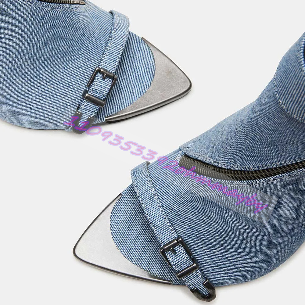 여름 블루 데님 포인티드 토 부츠 여성용 오픈 토 가죽 - Women'S Fashion Belts 리뷰 및 가격