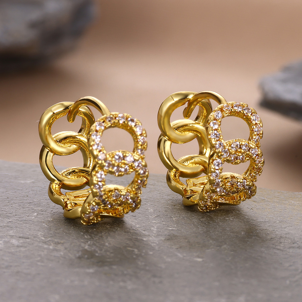 여성용 럭셔리 지르콘 쿠바 체인 귀걸이, 골드 컬러,  - Women'S Fashion Earrings 리뷰 및 가격