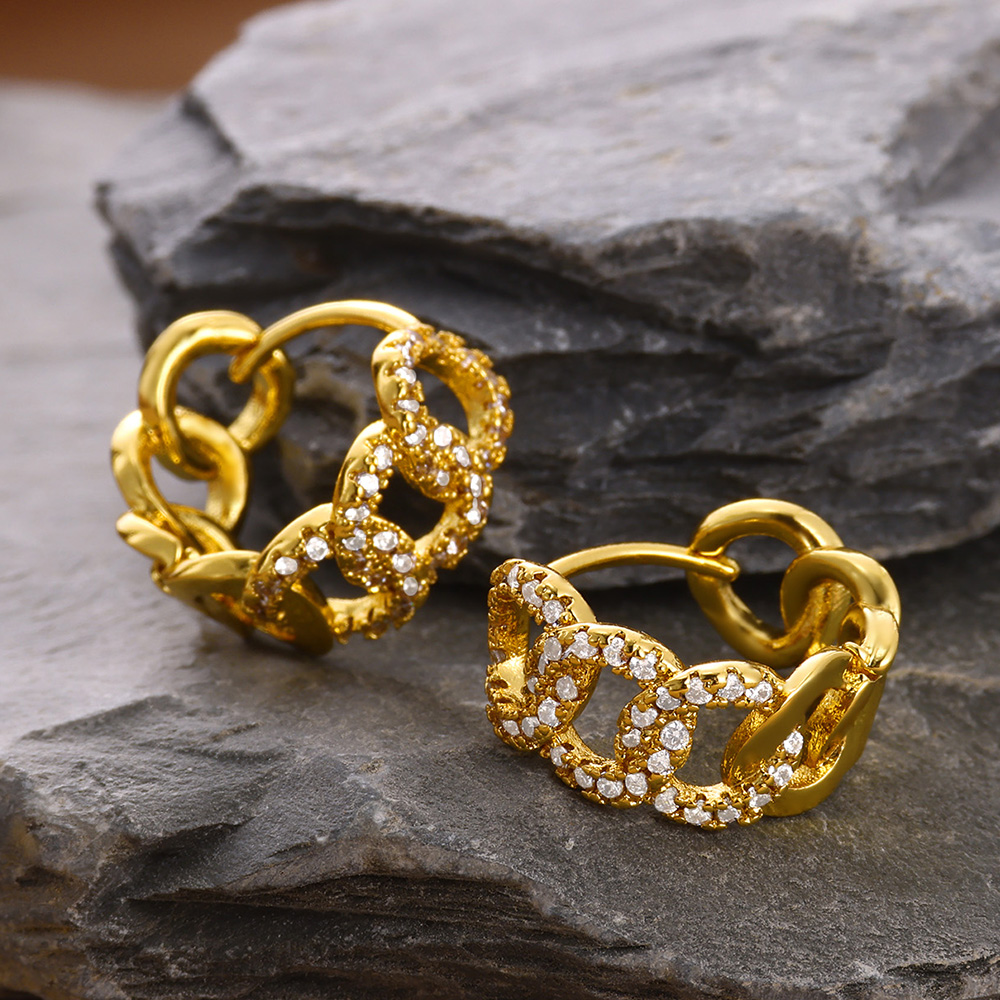 여성용 럭셔리 지르콘 쿠바 체인 귀걸이, 골드 컬러,  - Women'S Fashion Earrings 리뷰 및 가격