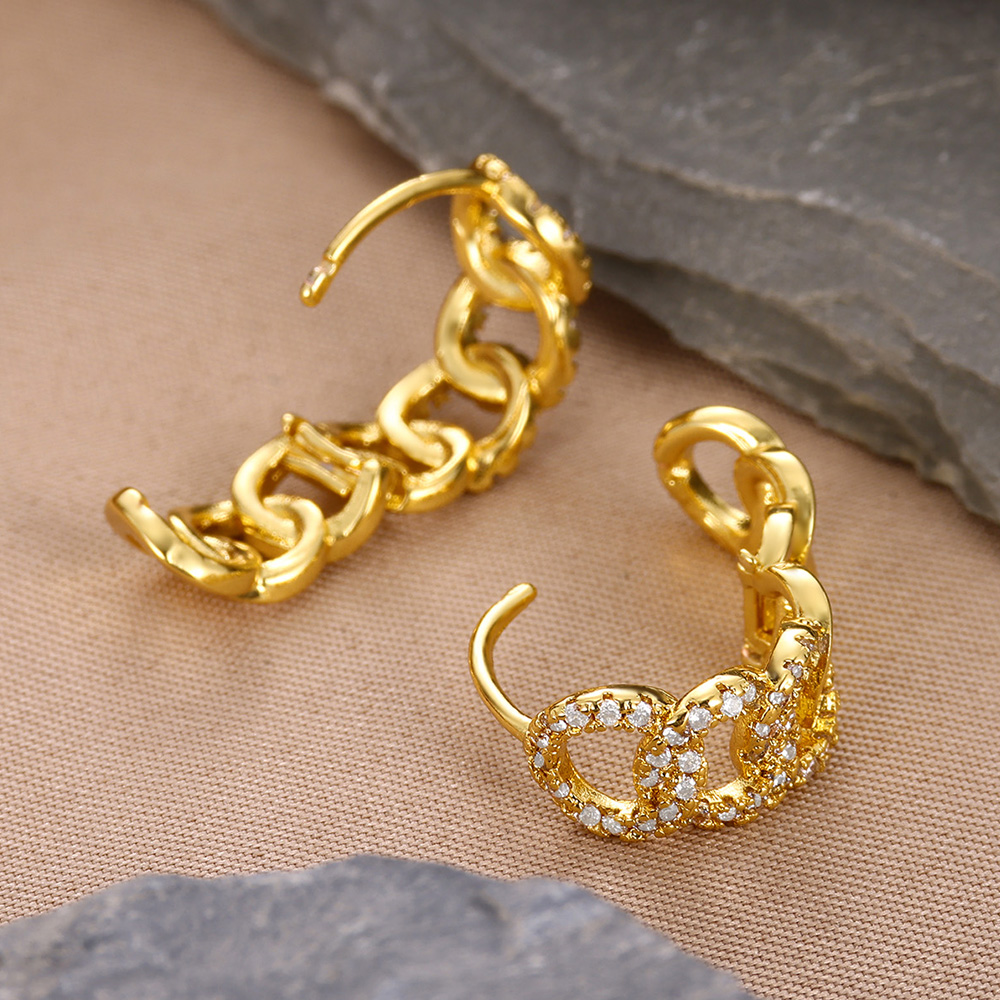여성용 럭셔리 지르콘 쿠바 체인 귀걸이, 골드 컬러,  - Women'S Fashion Earrings 리뷰 및 가격