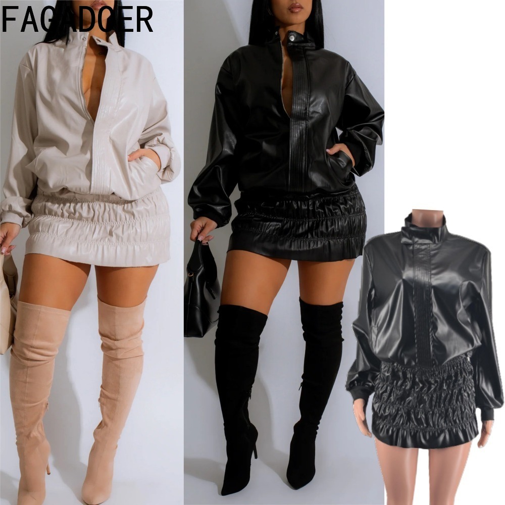 FAGADOER 펑크 가죽 2 피스 세트, 여성용 의상 - Women'S Fashion Quarter Zip 리뷰 및 가격