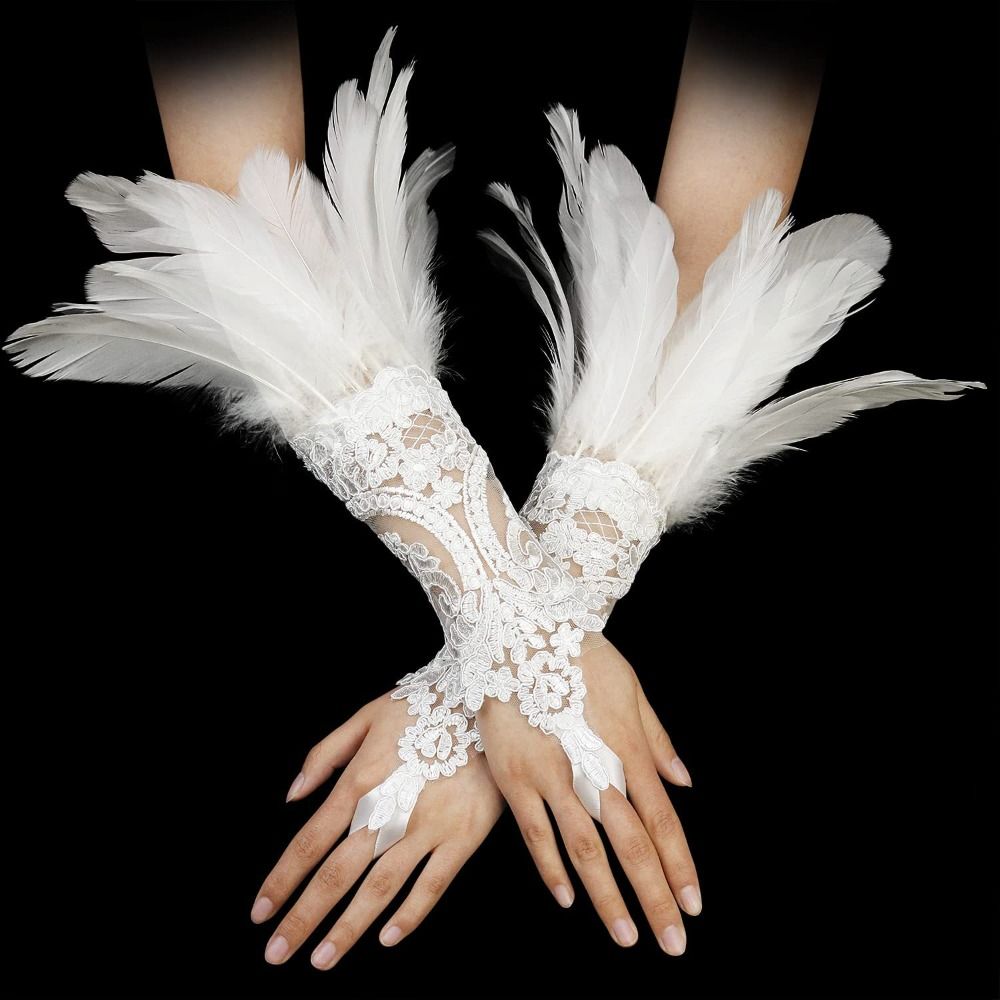 1PC 패션 액세서리 레이스 깃털 긴 장갑 자수 손목  - Women Fashion Gloves 리뷰 및 가격
