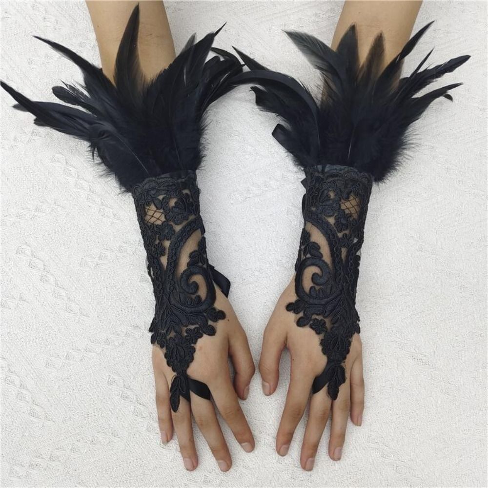 1PC 패션 액세서리 레이스 깃털 긴 장갑 자수 손목  - Women Fashion Gloves 리뷰 및 가격