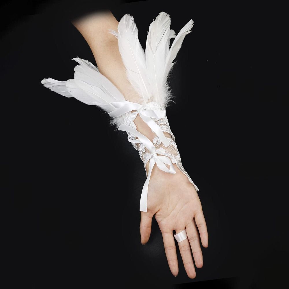 1개 패션 액세서리 레이스 깃털 롱 글러브 자수 화이트 - Women Fashion Gloves 리뷰 및 가격