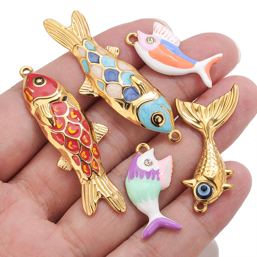 2-3pcs 스테인레스 스틸 귀여운 황금 에나멜 물고기 - Women'S Fashion Earrings 리뷰 및 가격