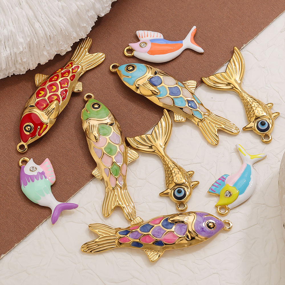 2-3pcs 스테인레스 스틸 귀여운 황금 에나멜 물고기 - Women'S Fashion Earrings 리뷰 및 가격
