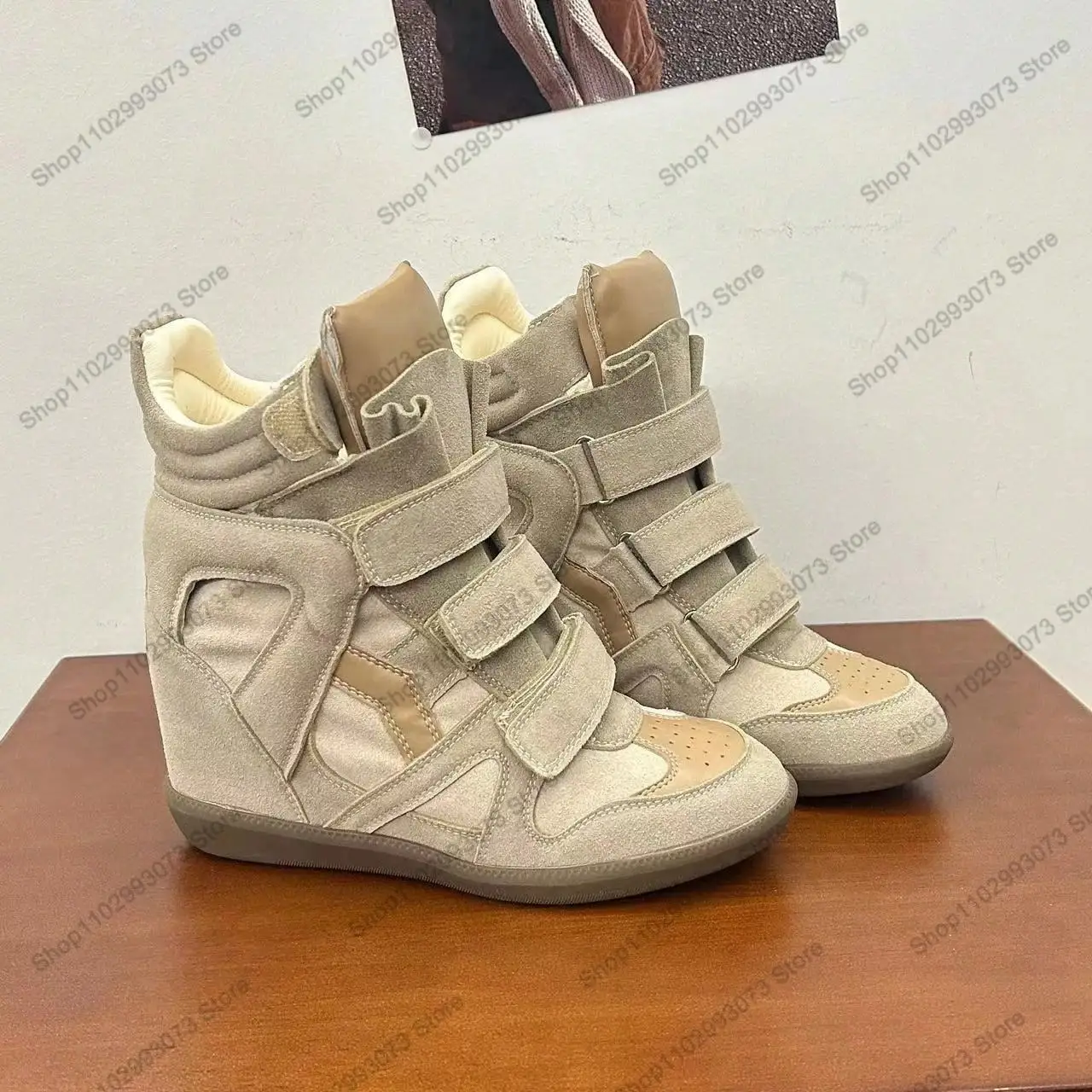 여성용 하이탑 웨지 스니커즈, 히든 웨지 플랫폼 슈즈, - Women'S Fashion Velcro Sneakers 리뷰 및 가격