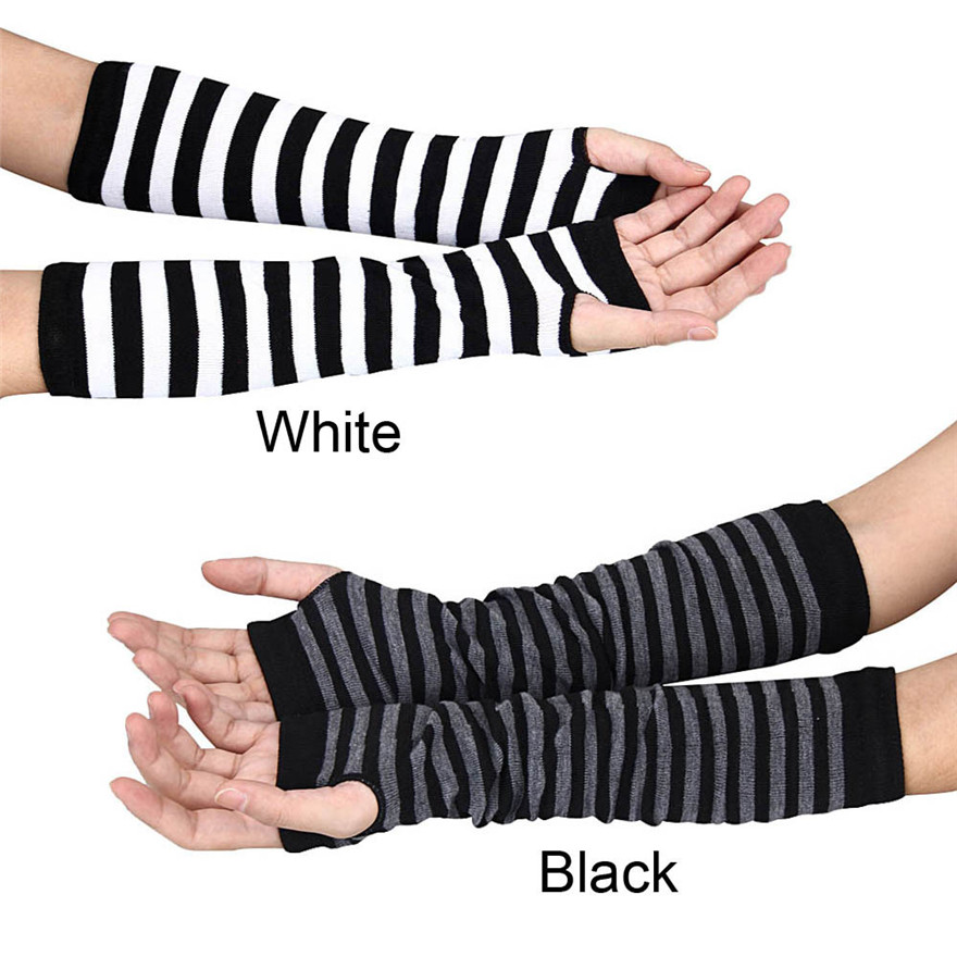 여성 긴 소매 고딕 스트라이프 핑거리스 팔 따뜻한 니트 - Women Fashion Gloves 리뷰 및 가격