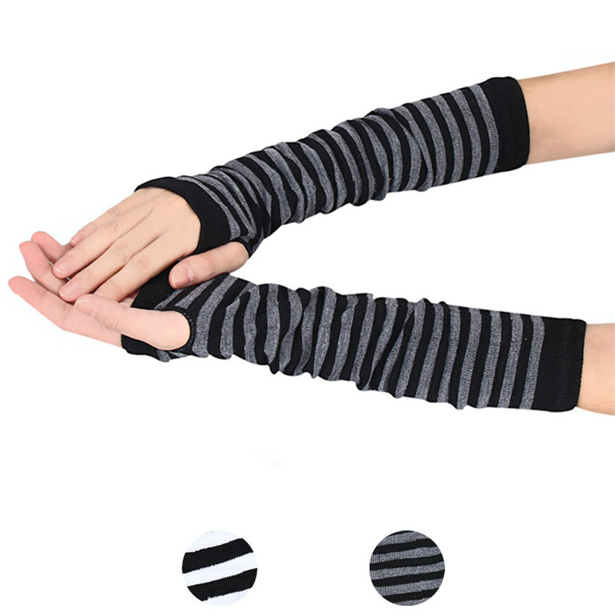 여성 긴 소매 고딕 스트라이프 핑거리스 팔 따뜻한 니트 - Women Fashion Gloves 리뷰 및 가격