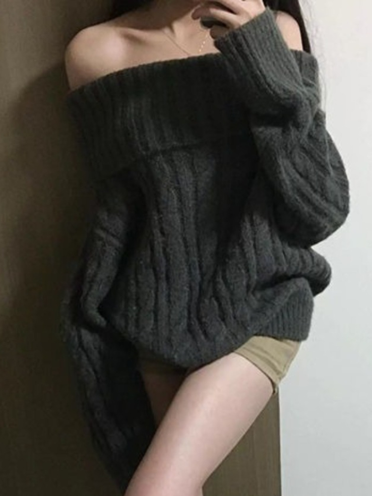 프렌치 디자인 그레이 오프숄더 니트 스웨터 여성 오버사 - Women'S Fashion Designer Clothes 리뷰 및 가격
