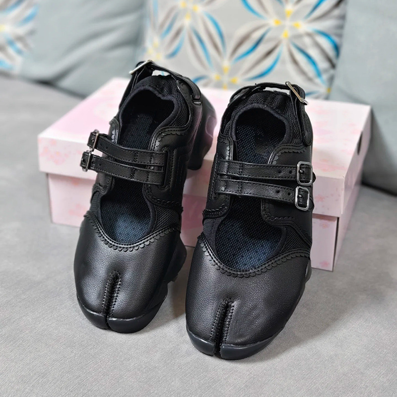여성용 스플릿 토 스니커즈 블랙 가죽 메쉬 벨크로 스트 - Women'S Fashion Velcro Sneakers 리뷰 및 가격
