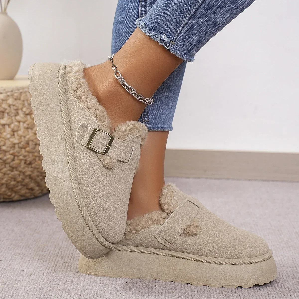 여성용 봉제 인형 신발, 레트로 콩 신발, 코튼 플랫  - Women'S Fashion Ugg Boots 리뷰 및 가격
